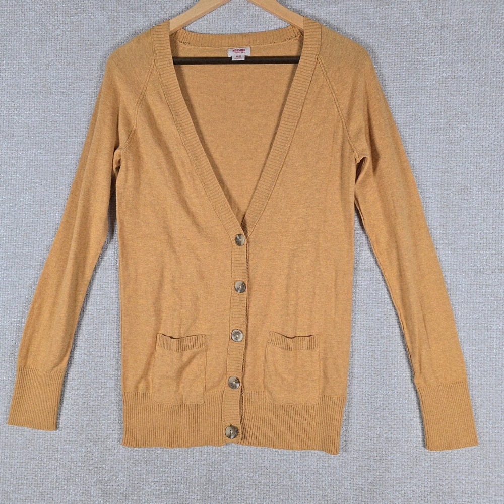 Mossimo Supply Co Womens Mustard Yellow Cotton V-Neck Button Cardigan Size M